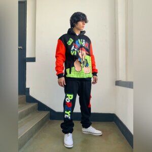 Men’s Popeye Black Red Lime Green Hooded Tracksuit NWT